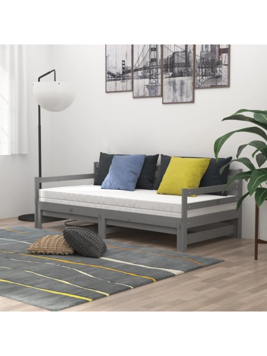 Výsuvná válenda šedá masivní borovice 2 x (90 x 200) cm