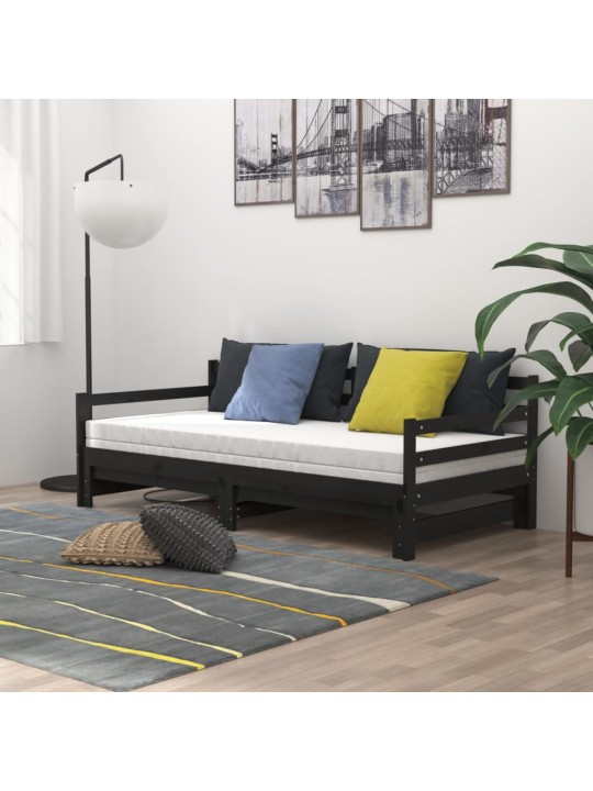 Výsuvná válenda černá masivní borovice 2 x (90 x 200) cm