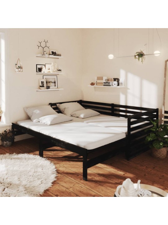 Výsuvná válenda černá masivní borovice 2 x (90 x 200) cm