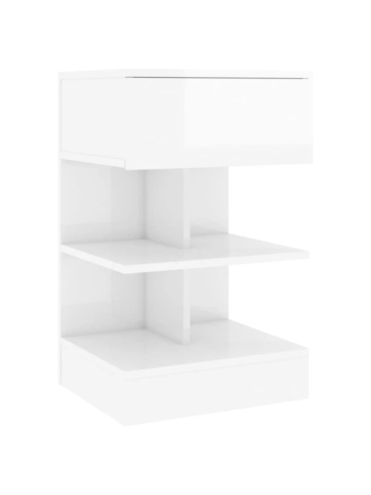 Noční stolek bílý s vysokým leskem 40x35x65 cm kompozitní dřevo