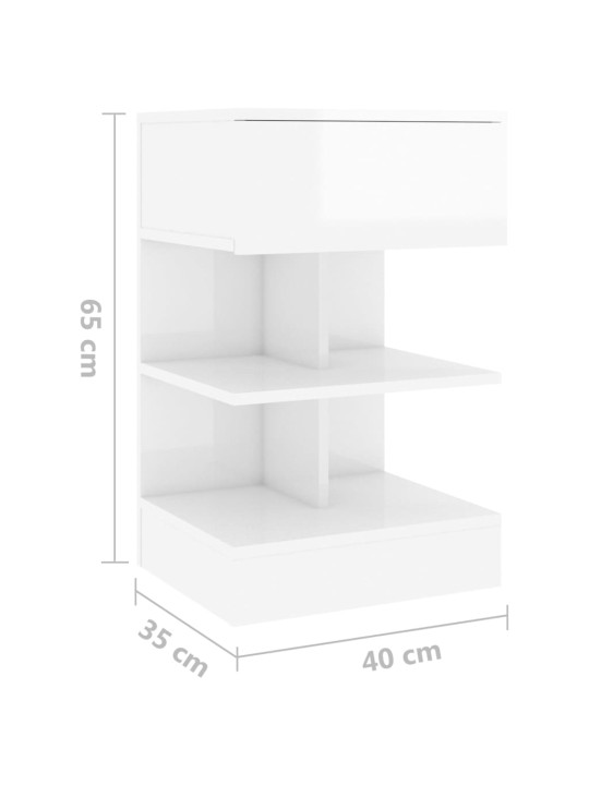 Noční stolek bílý s vysokým leskem 40x35x65 cm kompozitní dřevo