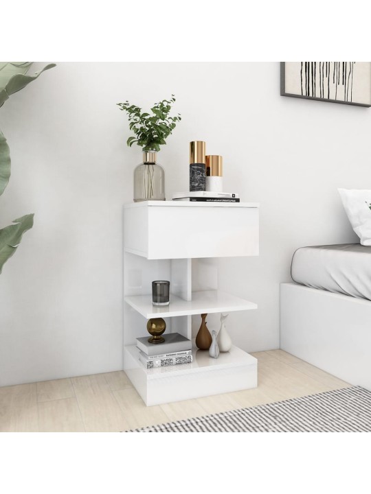 Noční stolek bílý s vysokým leskem 40x35x65 cm kompozitní dřevo