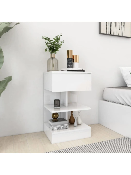 Noční stolek bílý s vysokým leskem 40x35x65 cm kompozitní dřevo