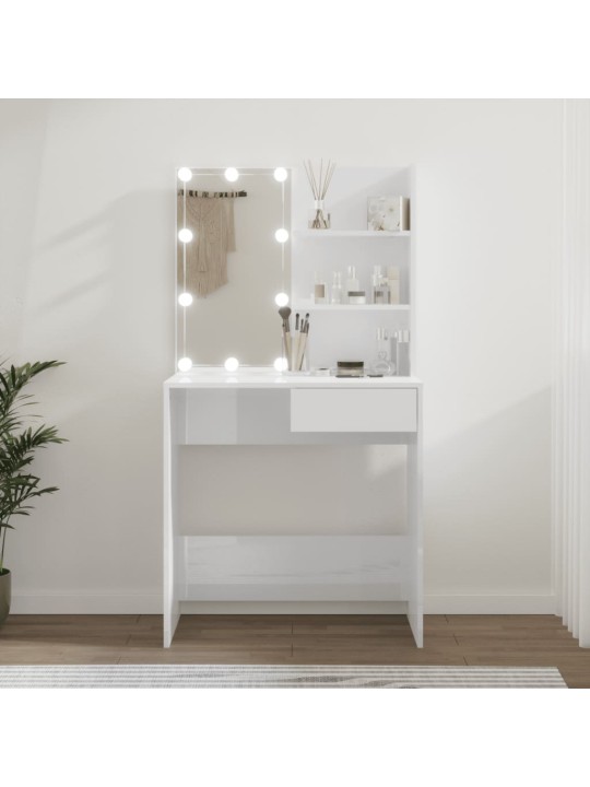 Toaletní stolek s LED lesklý bílý 74,5 x 40 x 141 cm