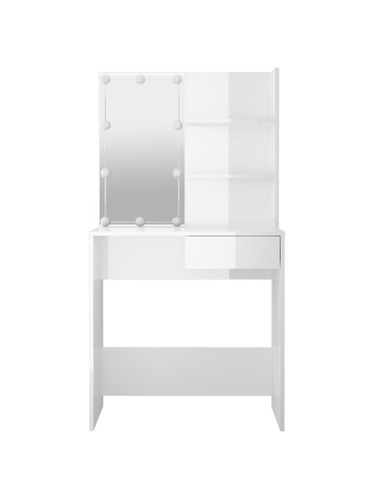 Toaletní stolek s LED lesklý bílý 74,5 x 40 x 141 cm