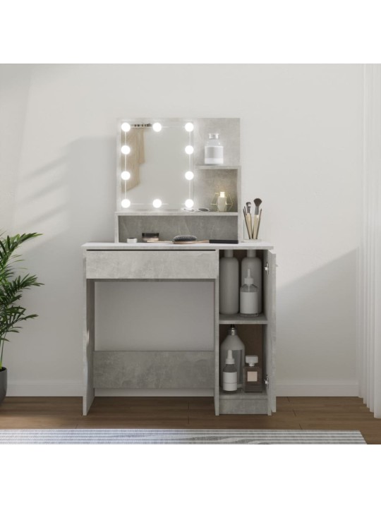 Toaletní stolek s LED betonově šedý 86,5 x 35 x 136 cm