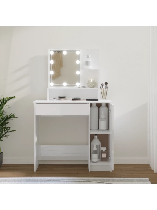 Toaletní stolek s LED lesklý bílý 86,5 x 35 x 136 cm