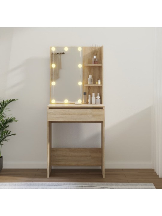 Toaletní stolek s LED dub sonoma 60 x 40 x 140 cm