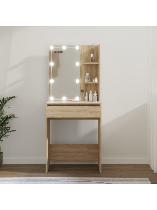 Toaletní stolek s LED dub sonoma 60 x 40 x 140 cm