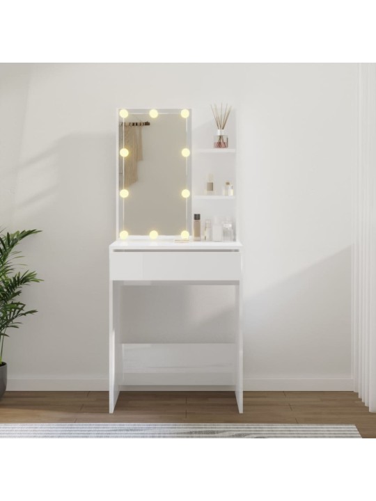Toaletní stolek s LED lesklý bílý 60 x 40 x 140 cm