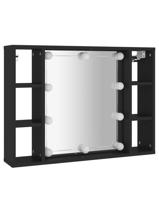 Zrcadlová skříňka s LED černá 76 x 15 x 55 cm