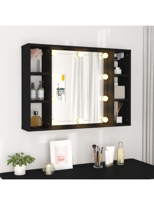 Zrcadlová skříňka s LED černá 76 x 15 x 55 cm