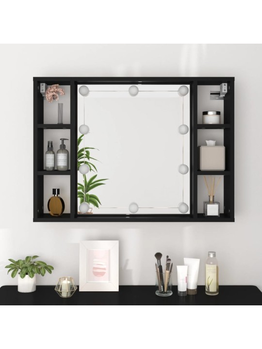 Zrcadlová skříňka s LED černá 76 x 15 x 55 cm
