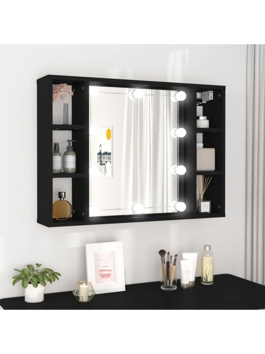 Zrcadlová skříňka s LED černá 76 x 15 x 55 cm