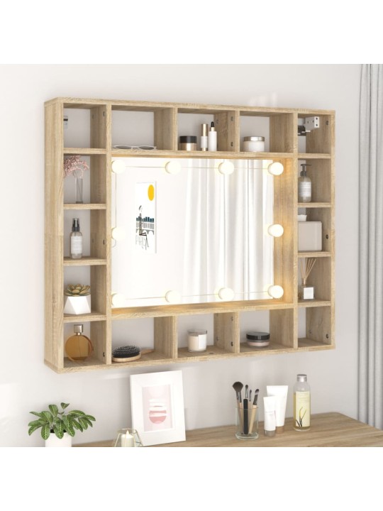 Zrcadlová skříňka s LED dub sonoma 91 x 15 x 76,5 cm