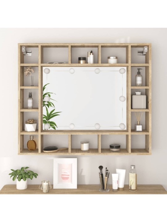Zrcadlová skříňka s LED dub sonoma 91 x 15 x 76,5 cm