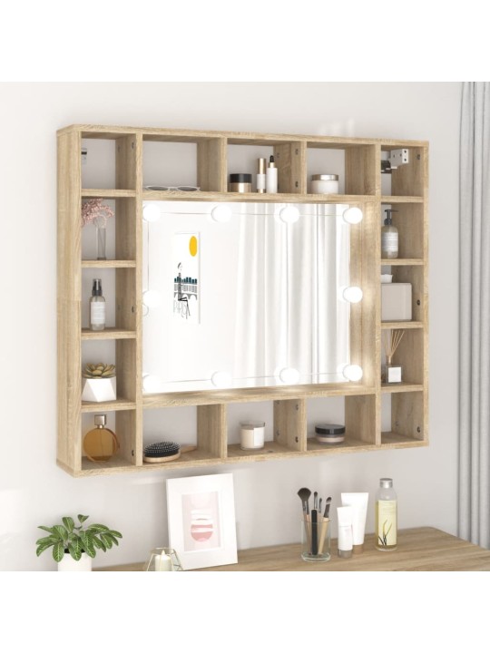 Zrcadlová skříňka s LED dub sonoma 91 x 15 x 76,5 cm
