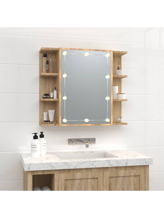 Zrcadlová skříňka s LED dub sonoma 70 x 16,5 x 60 cm