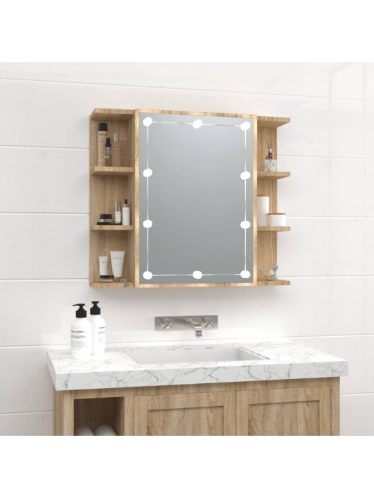 Zrcadlová skříňka s LED dub sonoma 70 x 16,5 x 60 cm