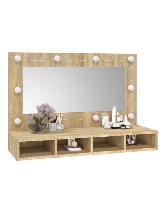 Zrcadlová skříňka s LED dub sonoma 90x31,5x62 cm