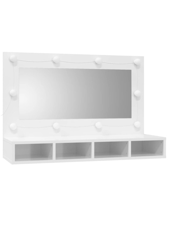 Zrcadlová skříňka s LED bílá s vysokým leskem 90x31,5x62 cm