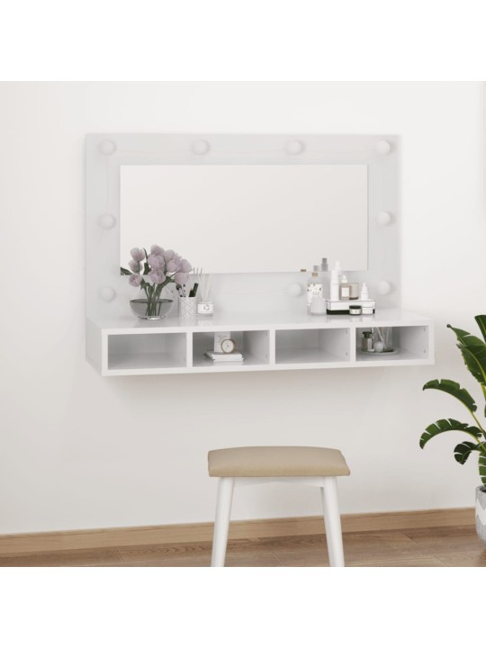 Zrcadlová skříňka s LED bílá s vysokým leskem 90x31,5x62 cm