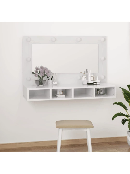 Zrcadlová skříňka s LED bílá s vysokým leskem 90x31,5x62 cm
