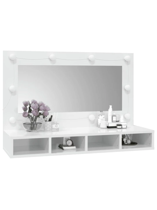 Zrcadlová skříňka s LED bílá s vysokým leskem 90x31,5x62 cm