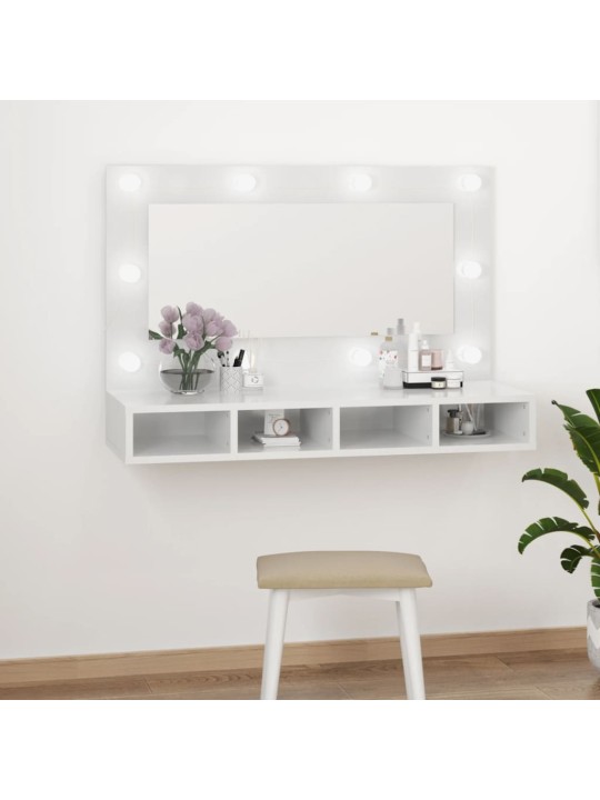 Zrcadlová skříňka s LED bílá s vysokým leskem 90x31,5x62 cm