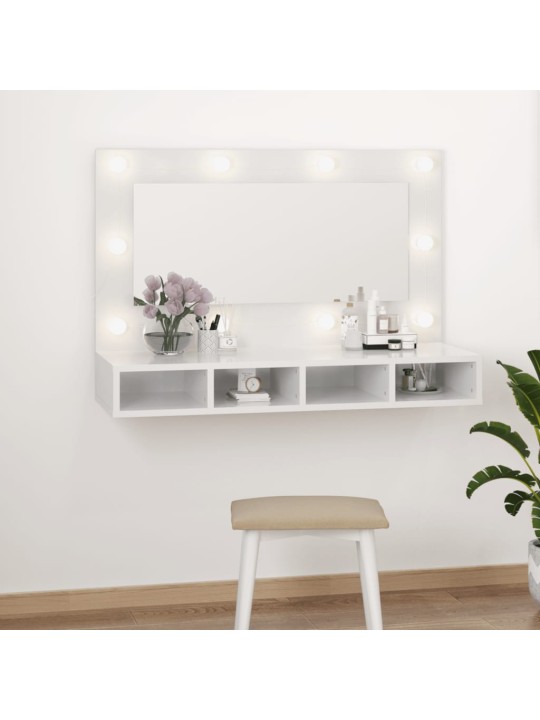 Zrcadlová skříňka s LED bílá s vysokým leskem 90x31,5x62 cm