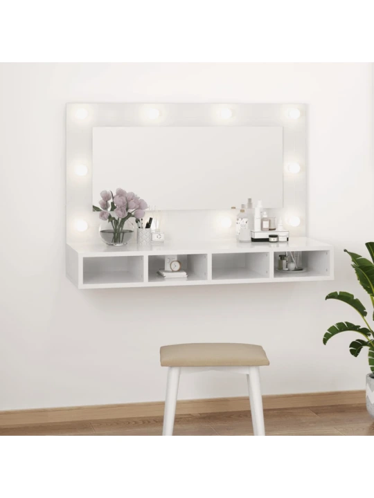Zrcadlová skříňka s LED bílá s vysokým leskem 90x31,5x62 cm
