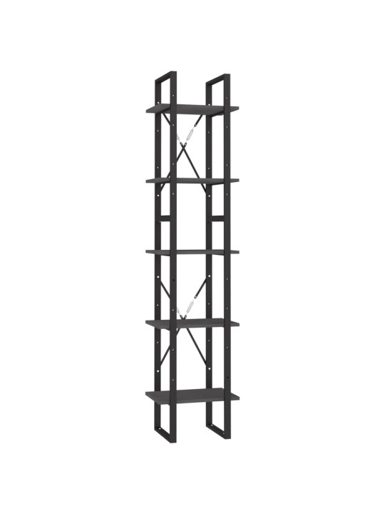 Knihovna s 5 policemi šedá 40 x 30 x 175 cm borové dřevo