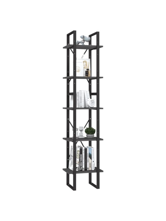 Knihovna s 5 policemi šedá 40 x 30 x 175 cm borové dřevo