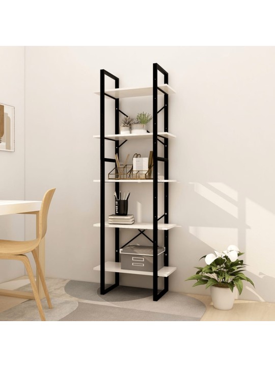 Knihovna s 5 policemi bílá 60 x 30 x 175 cm borové dřevo