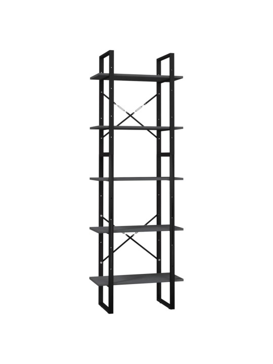 Knihovna s 5 policemi šedá 60 x 30 x 175 cm borové dřevo