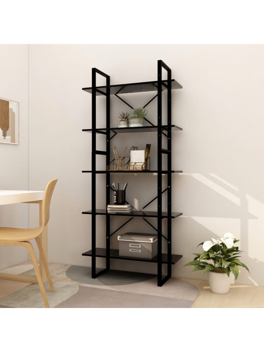 Knihovna s 5 policemi černá 80 x 30 x 175 cm kompozitní dřevo