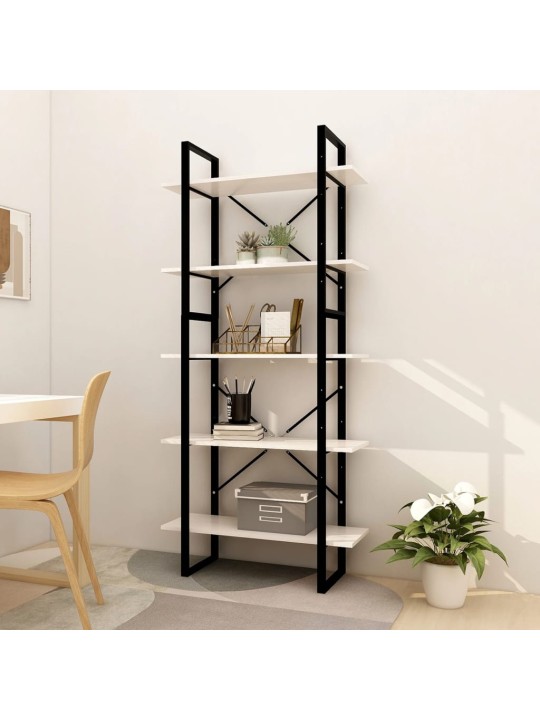 Knihovna s 5 policemi bílá 80 x 30 x 175 cm borové dřevo