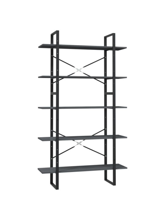 Knihovna s 5 policemi šedá 100 x 30 x 175 cm borové dřevo