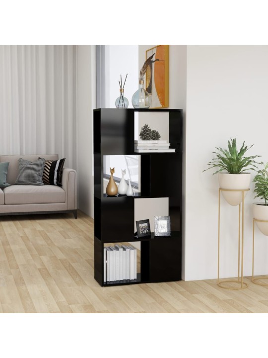 Knihovna / dělicí stěna černá s vysokým leskem 60x24x124,5 cm