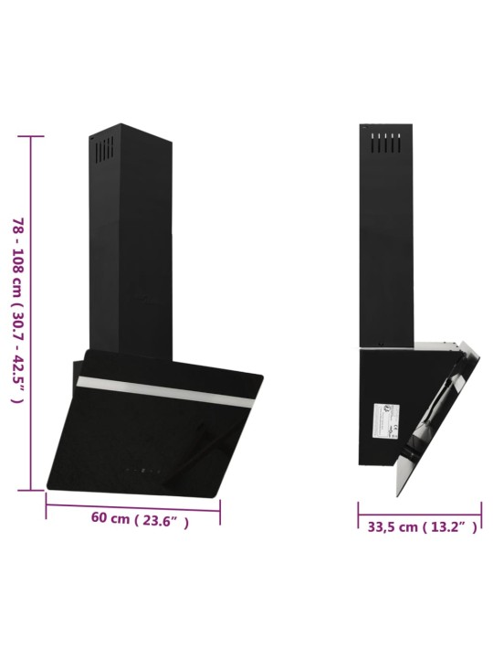 Nástěnná digestoř 60 cm ocel a tvrzené sklo černá