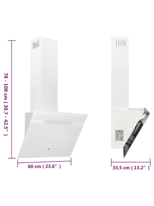 Nástěnná digestoř 60 cm ocel a tvrzené sklo bílá