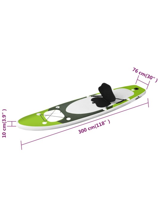 Nafukovací SUP paddleboard a příslušenství zelený 300x76x10 cm