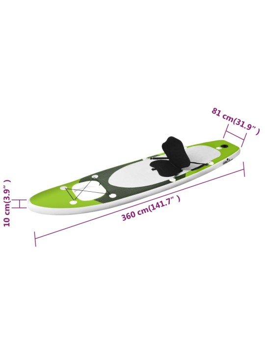 Nafukovací SUP paddleboard a příslušenství zelený 360x81x10 cm