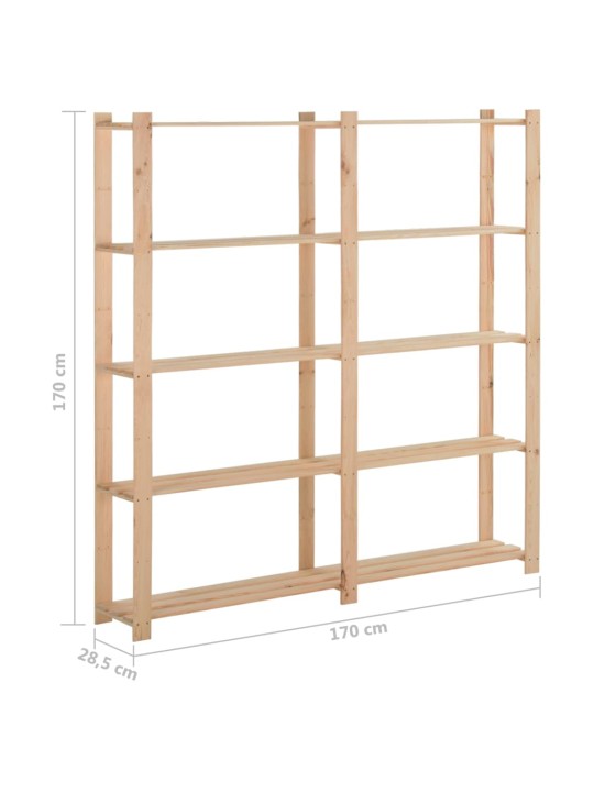 Úložný regál s 5 policemi 170 x 28,5 x 170 cm masivní borovice