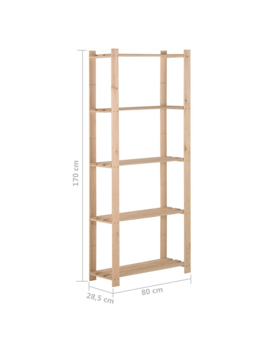 Úložný regál s 5 policemi 80 x 28,5 x 170 cm masivní borovice
