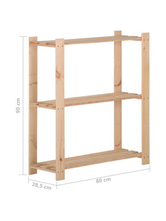 Úložný regál se 3 policemi 80 x 28,5 x 90 cm masivní borovice