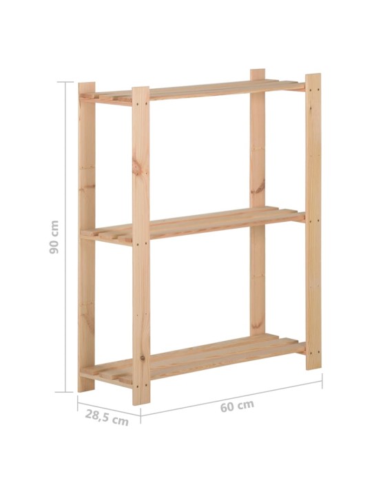 Úložný regál se 3 policemi 60 x 28,5 x 90 cm masivní borovice