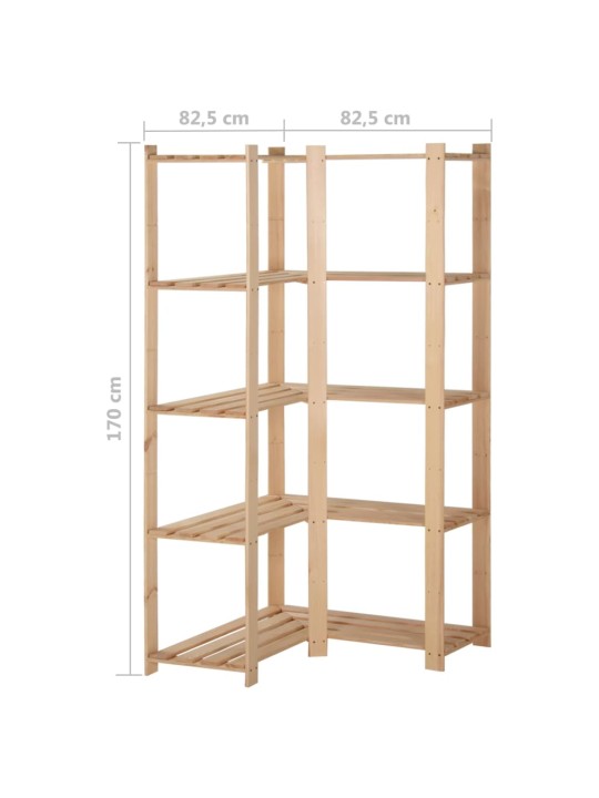 5patrový úložný regál rohový 82,5x82,5x170 cm masivní borovice