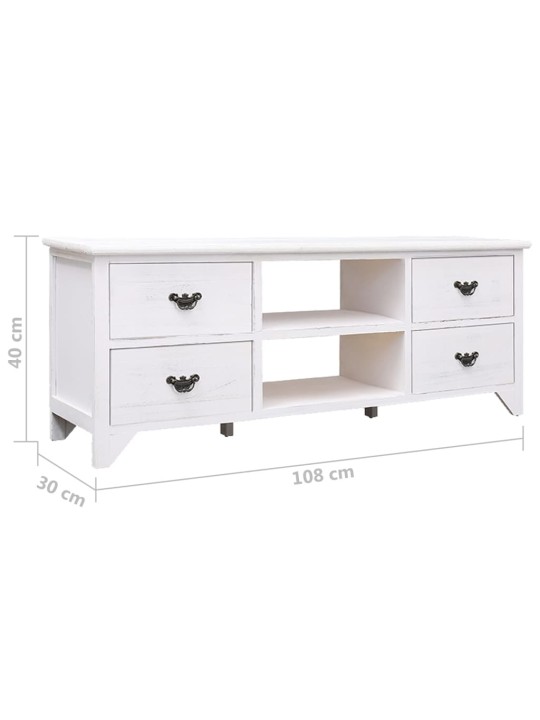 TV stolek bílý s patinou 108x30x40 cm masivní dřevo pavlovnie