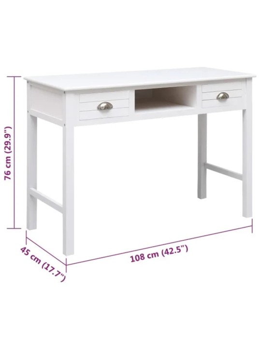 Psací stůl bílý 108 x 45 x 76 cm masivní pavlovnie